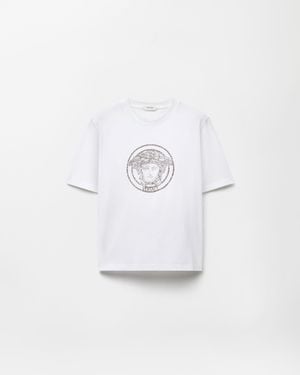 Versace Embroidered Cotton-Jersey T-Shirt - White