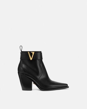 Versace V Leather Ankle Boots 85 Mm - White