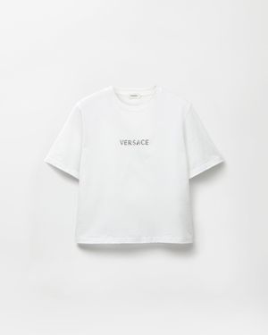 Versace Slim Cotton Jersey T-Shirt With Embroidered Logo - White