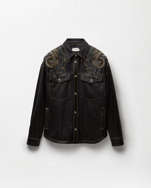 Versace Blouson En Cuir Nappa Brodé - Noir