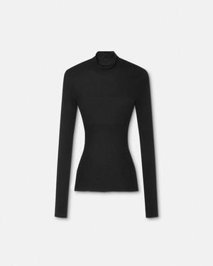 Versace Merino Wool Fitted Ribbed Knit Top - Black