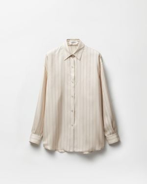 Versace Striped Silk Twill Shirt - Natural