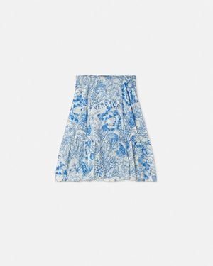 Versace Falda Midi Fluida Underwater Barocco De Crepé - Azul
