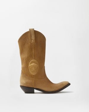 Versace Houston Leather Texan Boots 35 Mm - Natural
