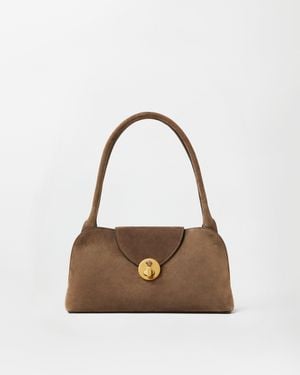 Versace Vivian Small Suede East/West Shoulder Bag - Brown