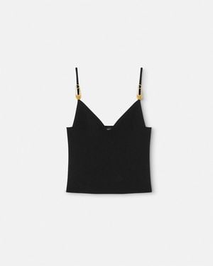 Versace Ribbed Crop Top With-Tone Hardware Accents - Black
