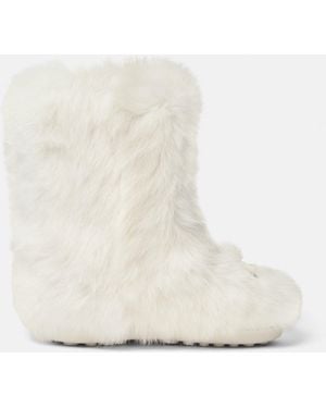 Versace Gianni Ribbon Shearling Boots - White