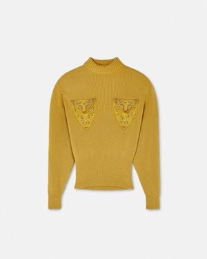 Versace Pull Clouté Coupe Carrée En Maille De Laine - Jaune