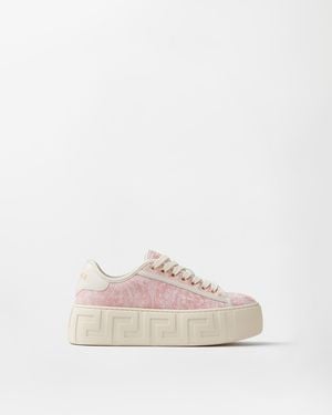 Versace Greca Jacquard Canvas Platform Sneakers - White