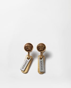 Versace Logo Tag Earrings - Natural