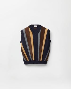 Versace Intarsia-Wool & Leather Patchwork Vest - Blue