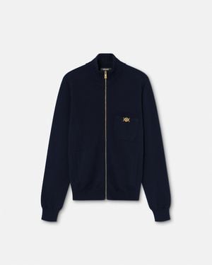 Versace Jersey De Algodón Y Cashmere Con Zip - Azul