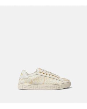 Versace Greca Printed Canvas Sneakers - White