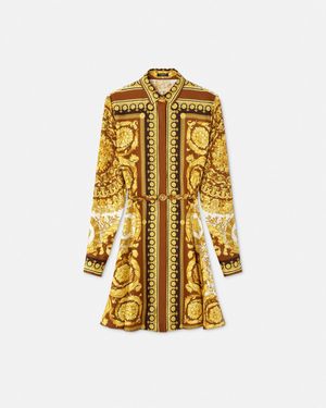 Versace Barocco Silk Mini Shirt Dress - Metallic