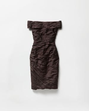 Versace Draped Envers-Satin Off-Shoulder Midi Dress - Brown