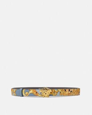 Versace Cheetah Foulard La Medusa Leather Belt 1.2" - White