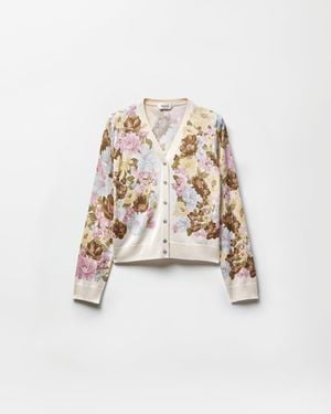 Versace Printed Silk Knit Cardigan - White