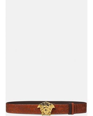 Versace La Medusa Leather Reversible Belt 1.6" - White