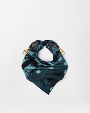 Versace Printed Silk Scarf Charm 55 Cm - Blue
