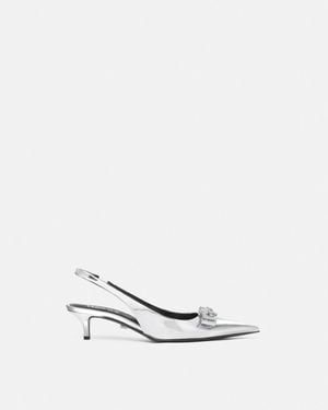 Versace Gianni Ribbon Metallic Slingback Court Shoes 45 Mm - White