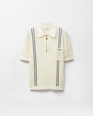 Versace Embroidered-Logo Cotton Knit Polo Shirt - Natural