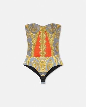 Versace Trägerloser Duvet Stripes Body - Weiß