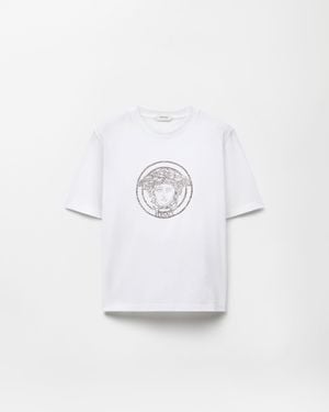 Versace Embroidered Cotton-Jersey T-Shirt - White