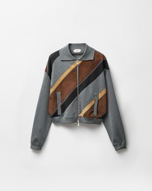 Versace Intarsia-Wool & Leather Patchwork Zip Sweatshirt - Gray