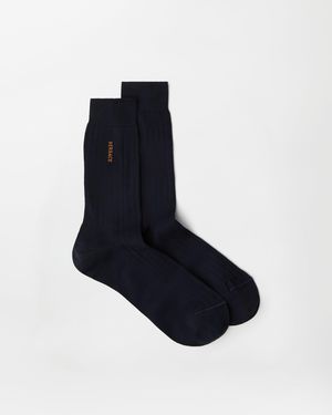 Versace Embroidered Cotton Ribbed Socks - Blue