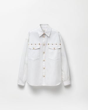 Versace Embroidered-Detail Cotton-Poplin Shirt - White