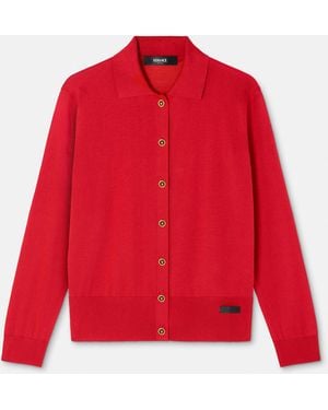 Versace Cardigan En Maille De Soie Mélangée - Rouge