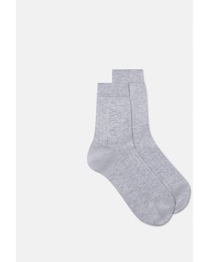 Versace Embroidered Ribbed Cotton Socks - White