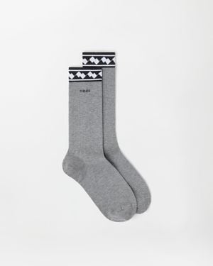 Versace Embroidered-Logo Cotton Ribbed Socks - Grey