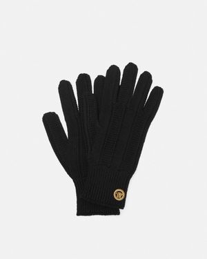 Versace Guanti Con Lavorazione A Coste Medusa - Nero