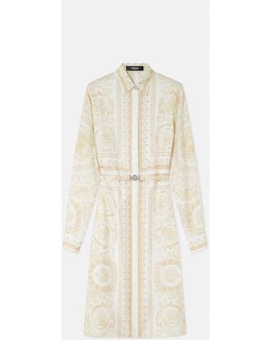 Versace Printed Silk Twill Midi Shirt Dress - White