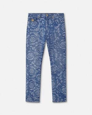 Versace Barocco Jacquard Regular-Fit Jeans - Blue