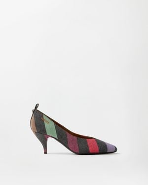 Versace Tina Striped Denim Pumps 65 Mm - White