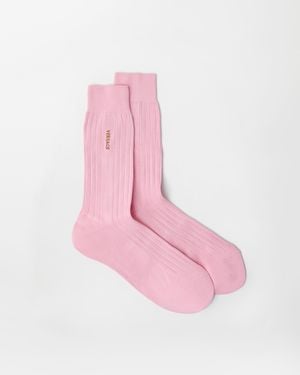 Versace Embroidered Cotton Ribbed Socks - Pink