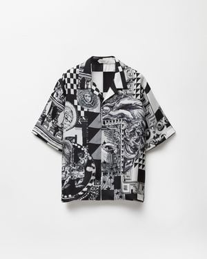 Versace Camisa De Sarga De Seda Con Estampado - Negro