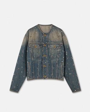Versace Studded Denim Blouson Jacket - Blue