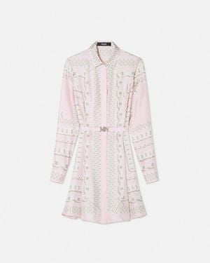 Versace Silk Dress With Barocco Chain Pattern - Pink