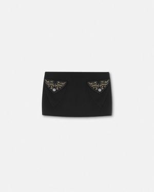 Versace Minifalda De Lana Con Tachuelas - Negro
