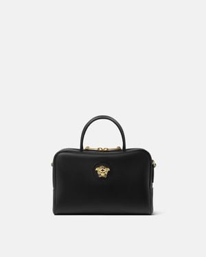 Versace La Medusa Leather Boston Bag - Black