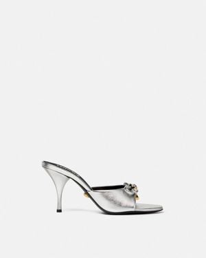 Versace Opera Bow Metallic Mules 85Mm - White