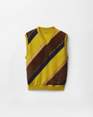 Versace Intarsia-Wool & Leather Patchwork Vest - Yellow