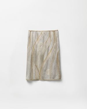 Versace Embroidered Crêpe De Chine Midi Skirt - Natural
