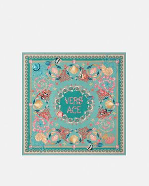 Versace Underwater Barocco Large Silk Foulard 35.4" - Blue