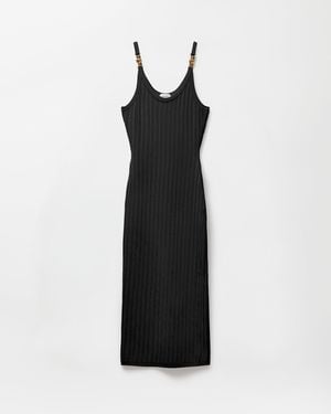Versace Viscose Mesh Ribbed Knit Midi Dress - Black