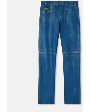 Versace Distressed Leather Trousers - Blue