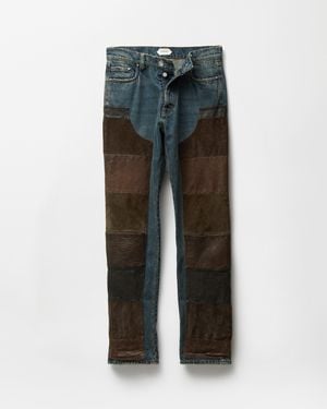 Versace Leather Patchwork Straight Jeans - Green